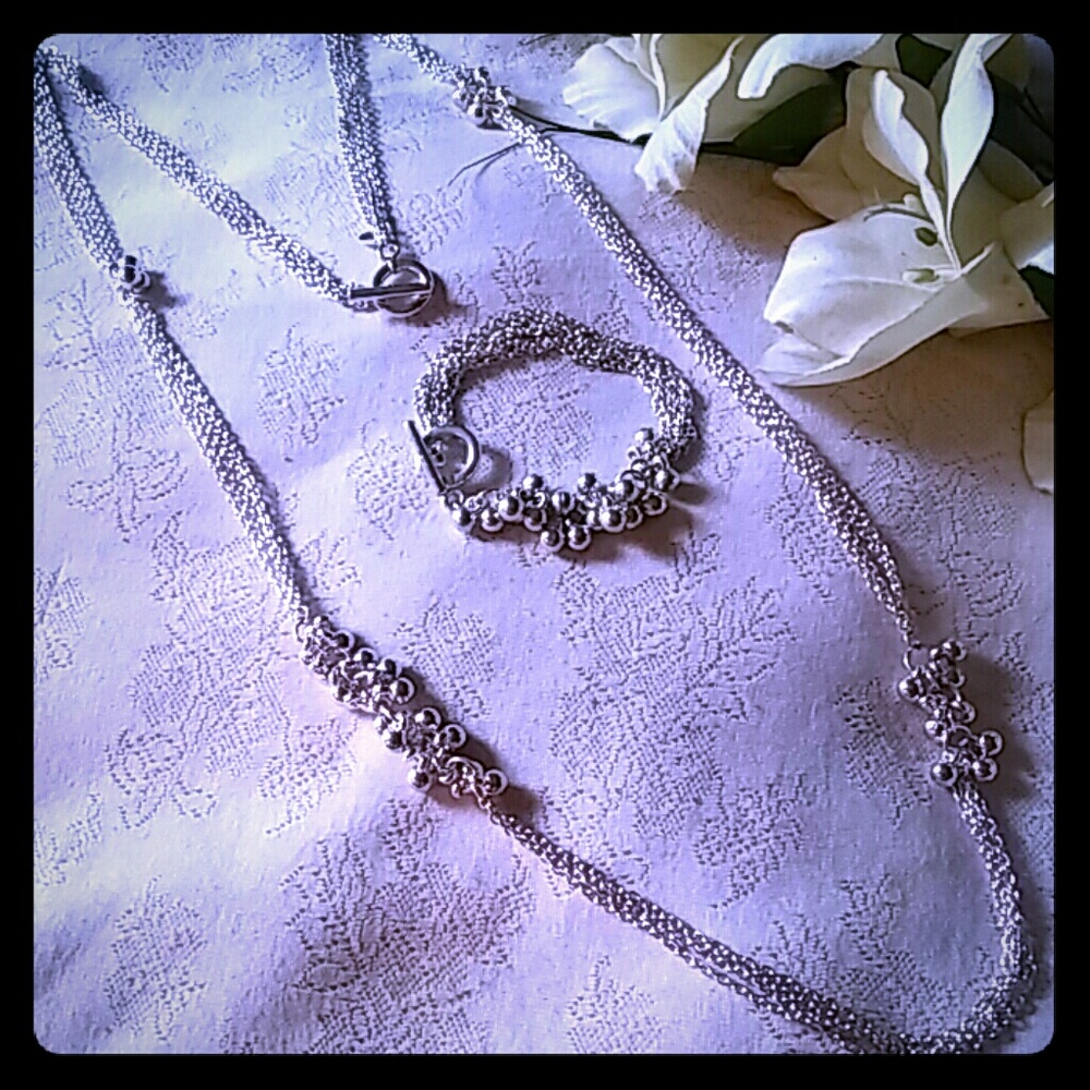 Vintage Bead Cluster Dangle Necklace & Bracelet